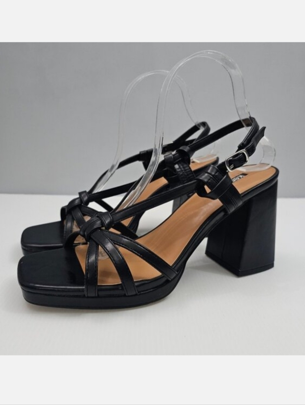Kensie Leilany Platform Slingback Sandal 10 Black Strappy Block Heel Night Out